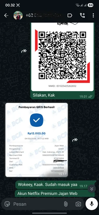 Testimoni Netflix Premium (Sharing) — screenshot asli pelanggan Jajan Web